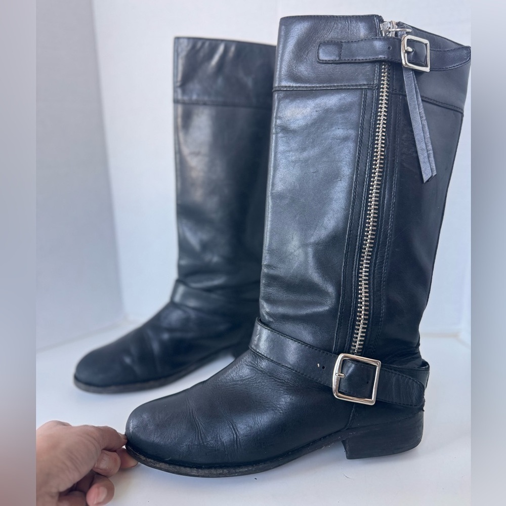 Coach Winslow Black Leather Biker Moto Zip Boots Women Size 7.5